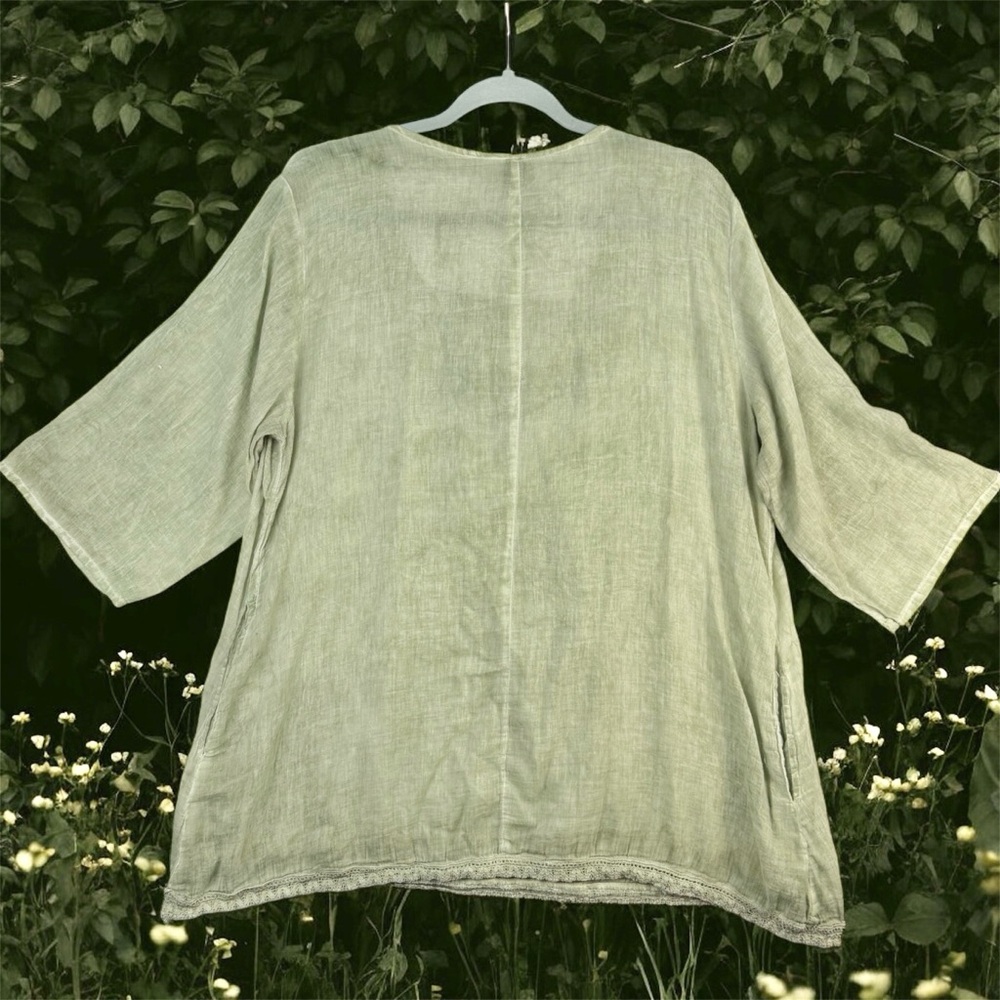 Sacred Threads Light Green Boho Tunic 3/4 Sleeve Lightweight Cotton Blouse L/XL - Picture 2 of 11